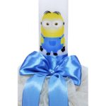 Lumanare botez cu tulle crem si funda bleu - Minion - 40x7 cm - imagine 2
