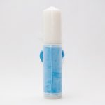 Lumanare botez cu catifea, papion, dantela si puf alb - Coroana Regala, Bleu, 35x7 cm - imagine 3
