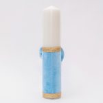 Lumanare botez cu catifea, papion, dantela si puf alb - Ursuletul Print, Bleu, 35x7 cm - imagine 3