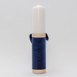 Lumanare botez cu catifea, papion, dantela si puf alb - Ursuletul Print, Bleumarin, 35x7 cm - imagine 3