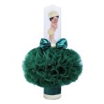 Lumanare botez cu tulle si funda verde - Bebe Print - 35x7 cm
