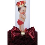 Lumanare botez cu tulle si funda visinii- Bebe Print - 35x7 cm - imagine 2