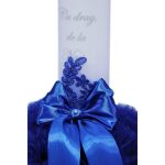 Lumanare botez cu tulle albastru electric, funda si broderie - Cu drag de la Nasi - 40x7 cm - imagine 2