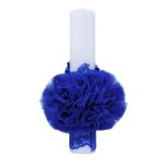 Lumanare botez cu tulle albastru electric, funda si broderie - Cu drag de la Nasi - 40x7 cm - imagine 3