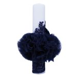 Lumanare botez cu tulle bleumarin, funda si broderie - Cu drag de la Nasi - 40x7 cm - imagine 3