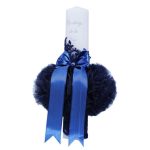 Lumanare botez cu tulle bleumarin, funda si broderie - Cu drag de la Nasi - 40x7 cm