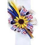 Lumanare traditionala botez cu spice de grau colorate si panglica stil traditional - 40x7 cm - imagine 3