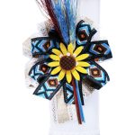 Lumanare traditionala botez cu spice de grau colorate si panglica stil traditional 3 - 40x7 cm - imagine 3