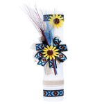 Lumanare traditionala botez cu spice de grau colorate si panglica stil traditional 3 - 40x7 cm