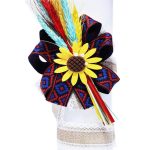 Lumanare traditionala botez cu spice de grau colorate si panglica stil traditional 4 - 40x7 cm - imagine 3