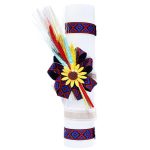 Lumanare traditionala botez cu spice de grau colorate si panglica stil traditional 4 - 40x7 cm
