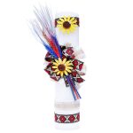 Lumanare traditionala botez cu spice de grau colorate si panglica stil traditional 5 - 40x7 cm