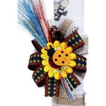 Lumanare traditionala botez cu imprimeu taranus, panglica traditionala si spice de grau colorate - 35x5 cm - imagine 3