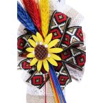 Lumanare traditionala botez cu imprimeu taranus, panglica traditionala si spice de grau colorate- 35x5 cm - imagine 2