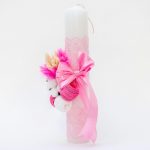 Lumanare botez cu dantela, ghem si spice de grau, Roz, 35x6 cm - imagine 3