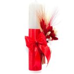 Lumanare botez cu flori uscate si spice de grau, Rosu, 35x5 cm - imagine 2