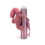 Lumanare botez cu panglica roz pudrat si funda- Iepuras- 35x7 cm - imagine 3