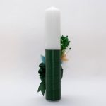 Lumanare botez cu flori uscate si spice de grau, Elefantel, Verde, 35x6 cm - imagine 3