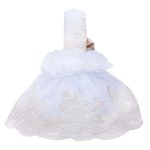 Lumanare botez cu tulle alb-stralucitor, funda si broderie - Bej - 45x7 cm - imagine 2