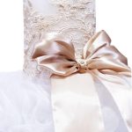 Lumanare botez cu tulle alb-stralucitor, funda si broderie - Bej - 45x7 cm - imagine 3