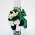 Lumanare botez cu dantela, ghem si spice de grau, Verde, 35x6 cm - imagine 2