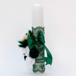 Lumanare botez cu dantela, ghem si spice de grau, Verde, 35x6 cm - imagine 3