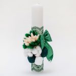 Lumanare botez cu dantela, ghem si spice de grau, Verde, 35x6 cm