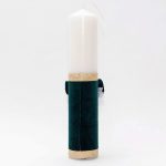 Lumanare botez cu catifea, papion, dantela si puf alb - Ursuletul Print, Verde, 35x7 cm - imagine 2