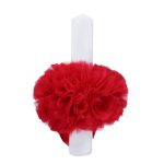 Lumanare botez cu tulle rosu si funda - Cu mult drag de la Nasi - 30x5 cm - imagine 2