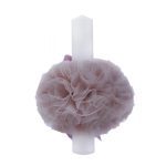 Lumanare botez cu tulle roz pudrat si funda - Cu mult drag de la Nasi - 30x5 cm - imagine 2