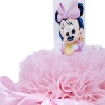 Lumanare botez cu volane roz deschis si funda cu buline - Minnie Mouse - 30x5 cm