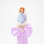 Lumanare botez cu panglica lila si funda - Sofia- 30x6.5 cm