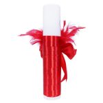 Lumanare botez cu panglica rosie si aplicatii din pene - Cu mult drag de la nasi - 30x5 cm