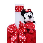 Lumanare botez cu tulle rosu si funda cu buline - Jucarie Minnie Mouse aplicata - 35x5 cm
