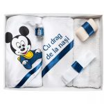 Trusou Botez 6 piese cu text imprimat Mickey Mouse ALB - BLEUMARIN