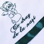 Trusou Botez 6 piese personalizat cu broderie - Cu drag de la Nasi - Ingeras - ALB - VERDE - imagine 3