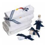 Trusou Botez cu 7 piese - Mickey Mouse brodat - ALB - BLEUMARIN - imagine 2