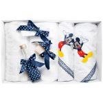 Trusou Botez cu 7 piese - Mickey Mouse brodat - ALB - BLEUMARIN