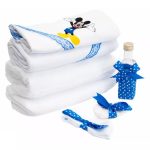 Trusou Botez cu 7 piese - MIckey Mouse brodata - ALB - ALBASTRU - imagine 2