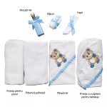 Trusou Botez 7 Piese Personalizat cu Broderie, Bleu, Ursuleti - imagine 2