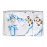 Trusou Botez 7 Piese Personalizat cu Broderie, Bleu, Ursuleti