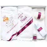Trusou Botez 6 piese , cu Text Imprimat, Ingeras, Bordo