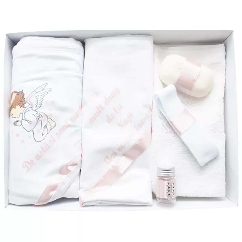 TBF6011 Trusou Botez 6 piese , cu Text Imprimat, Roz Pudra - imagine 1