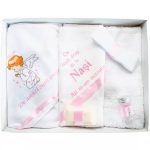 Trusou Botez 6 piese ,cu Text Imprimat,  Ingeras, ROZ