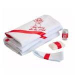 Trusou Botez 6 piese cu Text Brodat, Ingeras, Alb Rosu - imagine 2