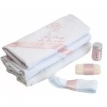 Trusou Botez 6 piese cu Text Brodat, Ingeras, Roz Pudrat - imagine 2