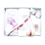 Trusou Botez 6 piese cu Text Imprimat, Ingeras, Roz Pudra
