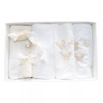 Trusou Botez 7 Piese cu Broderie, Crem, Fluturi