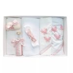 Trusou Botez 7 Piese cu Broderie, Roz, Fluturi