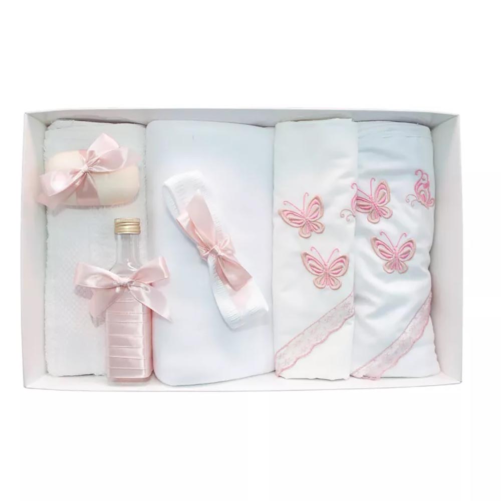 TBF7007 Trusou Botez 7 Piese cu Broderie, Roz, Fluturi - imagine 1